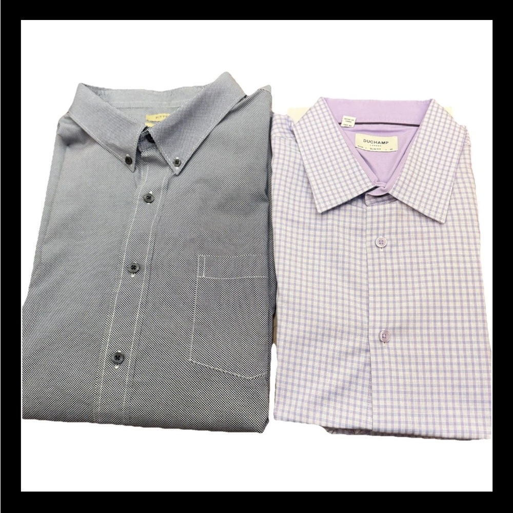 Duchamp‎ Haggar Lavender Checkered Mens Button Down Shirt sz XXL Business Casual